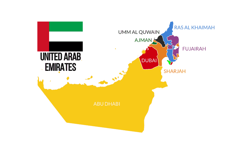 Dubai with the 7 United Arab Emirate states