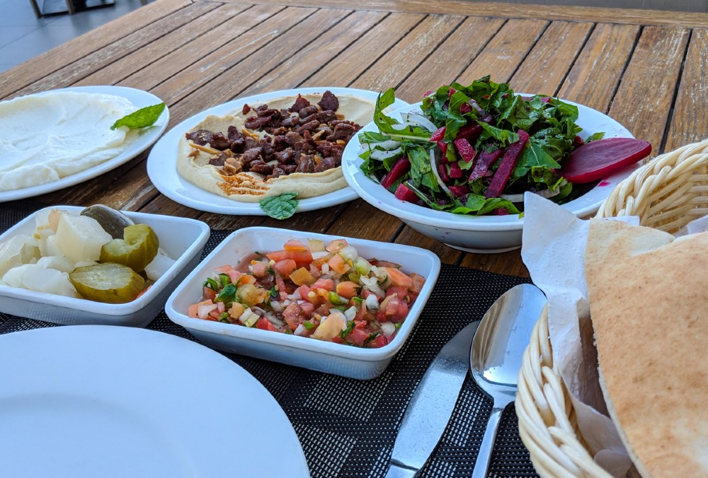 Jordanian Food: Lamb, Kebab, Hummus, Tomatoes, Beet, Bread