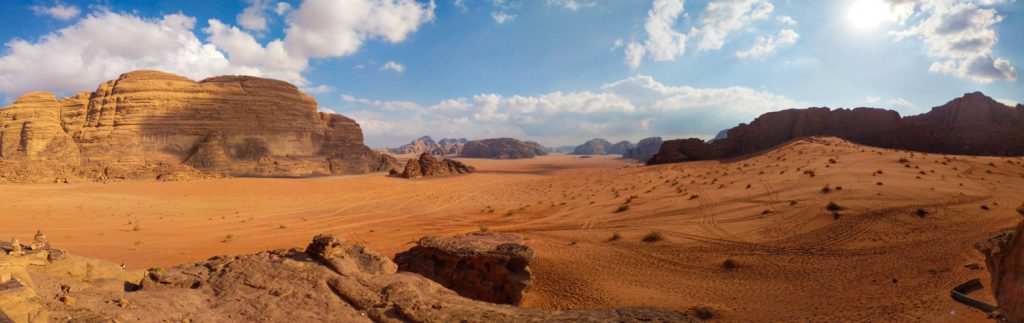 Wadi rum landscape in panorama