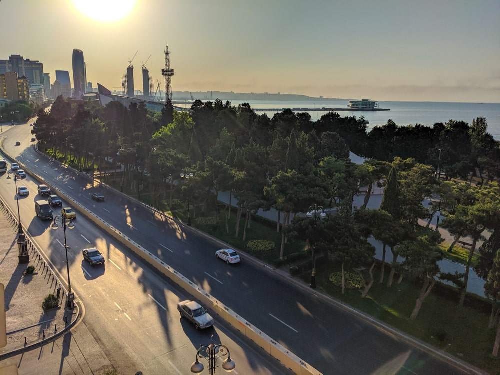 Baku Neftchilar avenue and Baku Bay