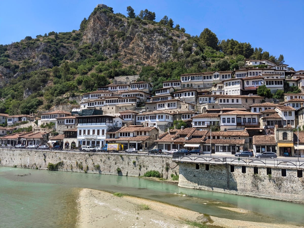 berat town centre bridge and river