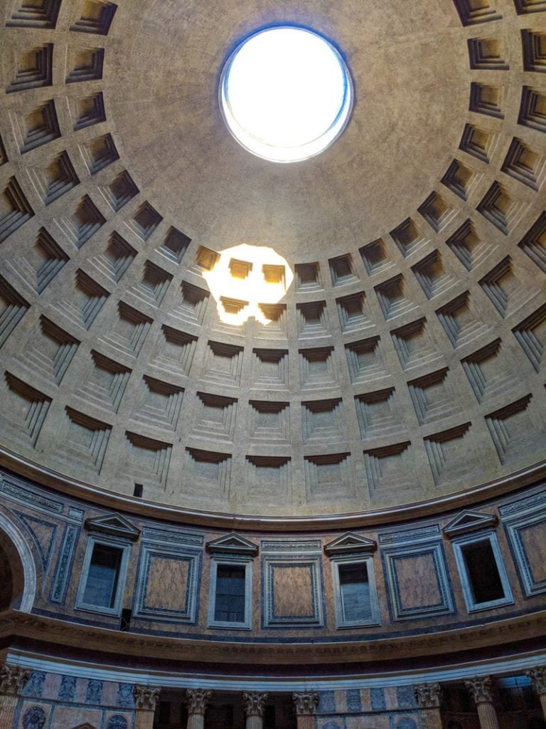 The roof of the interior of the Pantheon of Rome