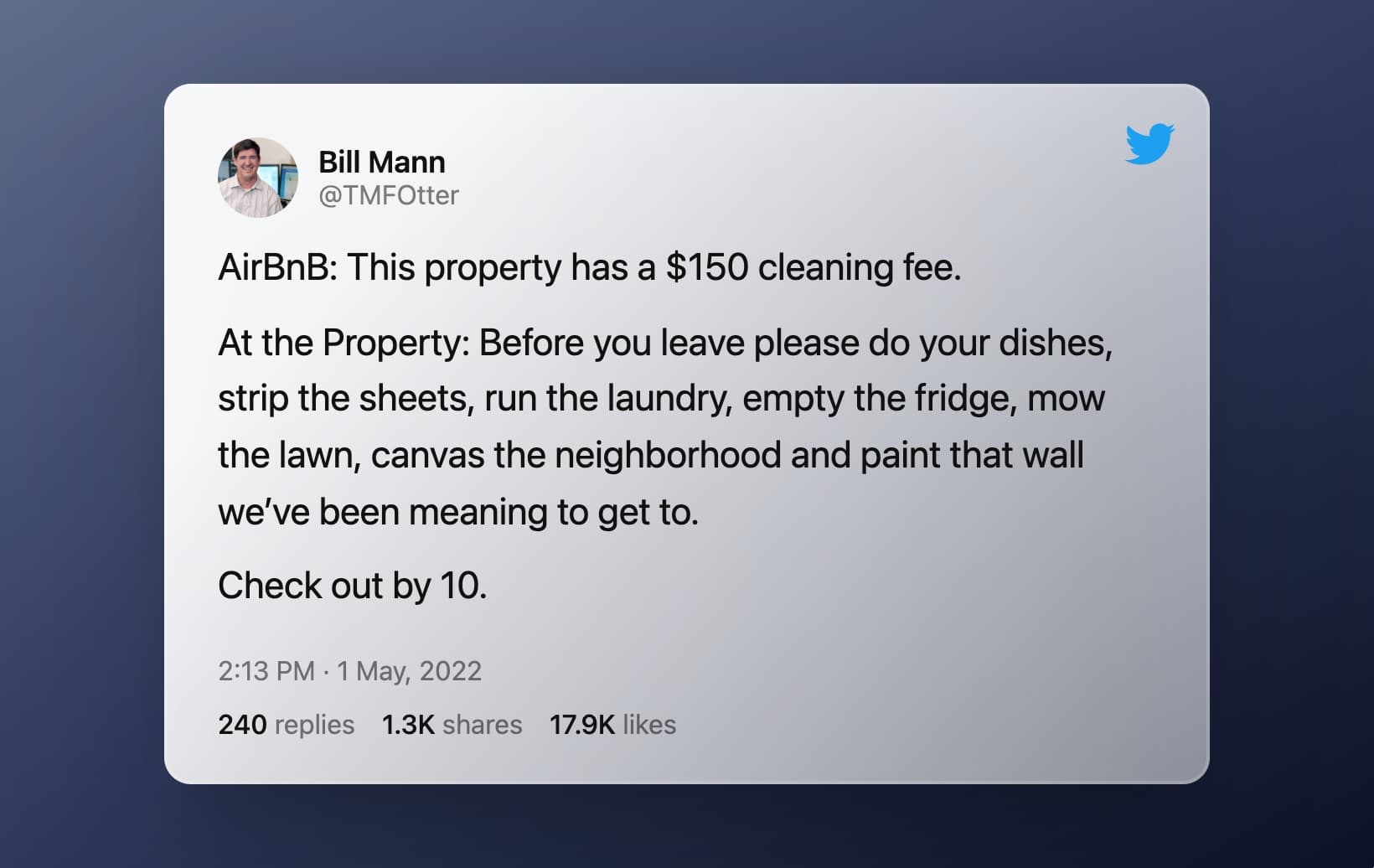 high airbnb cleaning fee tweet