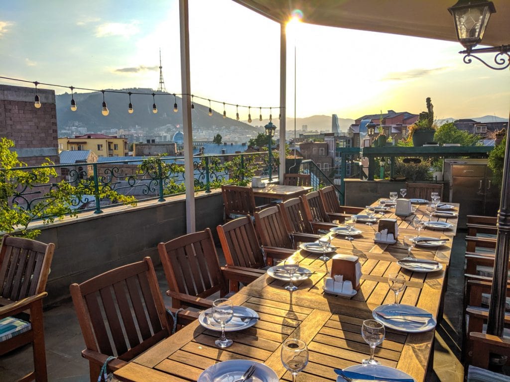 Image of Saamo restaurant rooftop evening dinner in Tbilisi