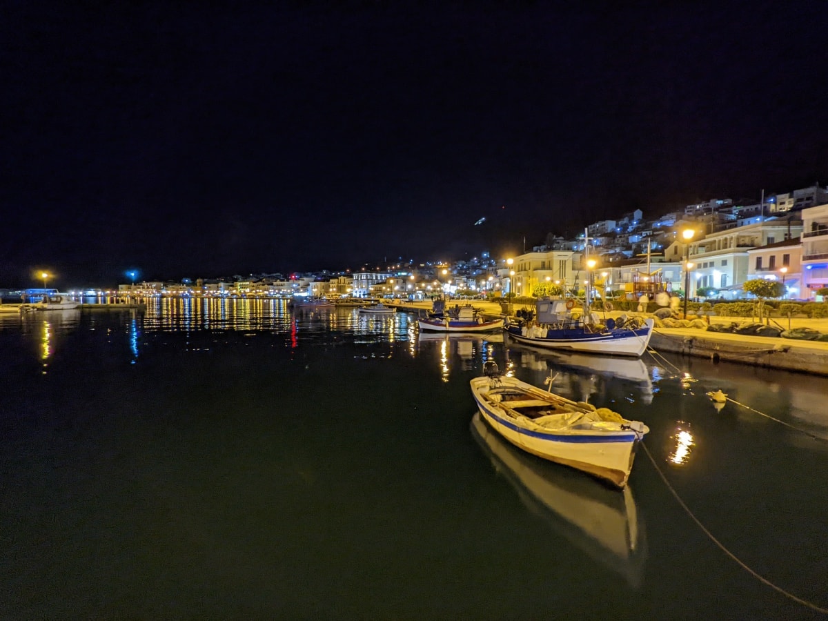 Samos town at night