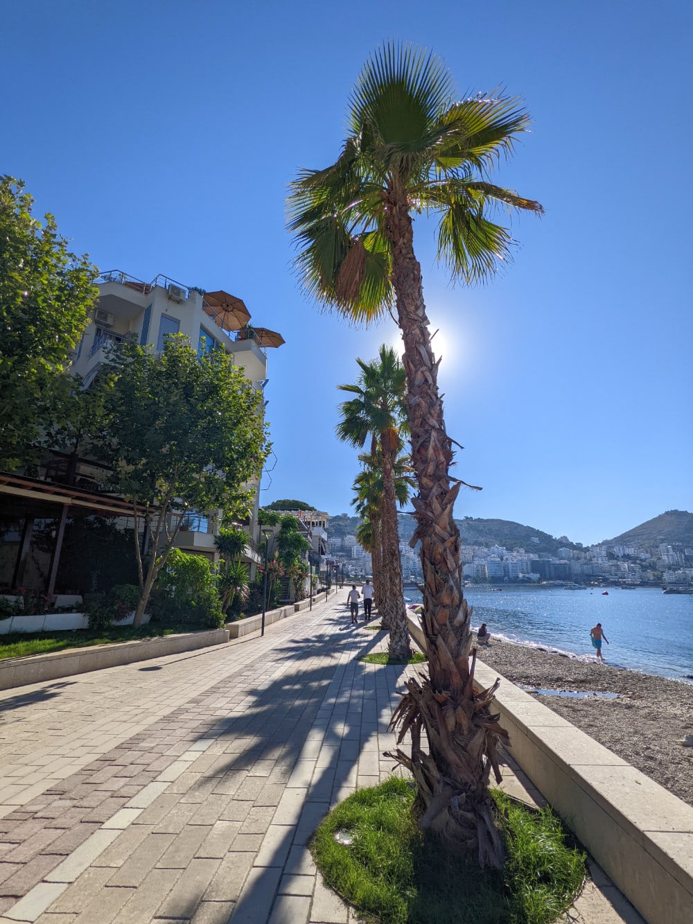 saranda waterfront with palm trees