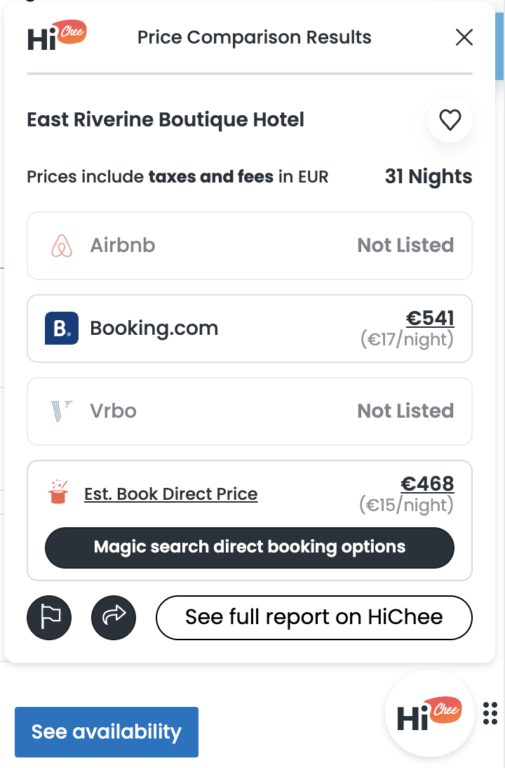 hichee price comparison chrome extension for hotels and airbnbs